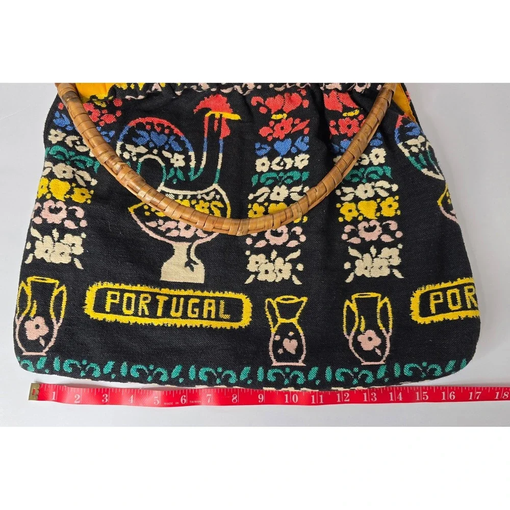 VINTAGE‎ PORTUGAL HANDBAG WITH ROOSTERS, VASES & FLOWERS PATTERN